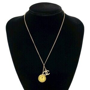 CHANEL Authentic Gold Logo Necklace